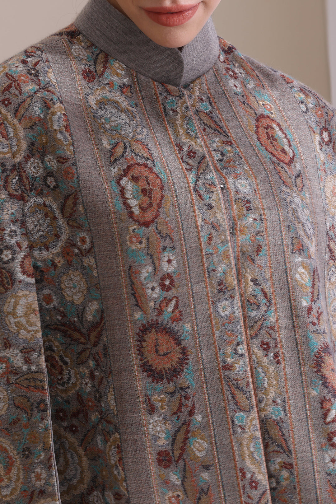 Cera woven cape Jacket, made from premium Grey Cashmere Fine Wool | Made To Order