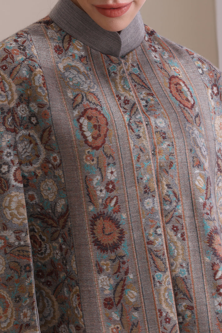 Cera woven cape Jacket, made from premium Grey Cashmere Fine Wool | Made To Order