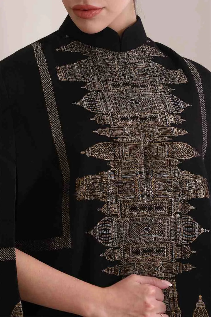 Taj Cashmere Fine Wool Silk with Zari Embroidered Cape | SHOBITAM