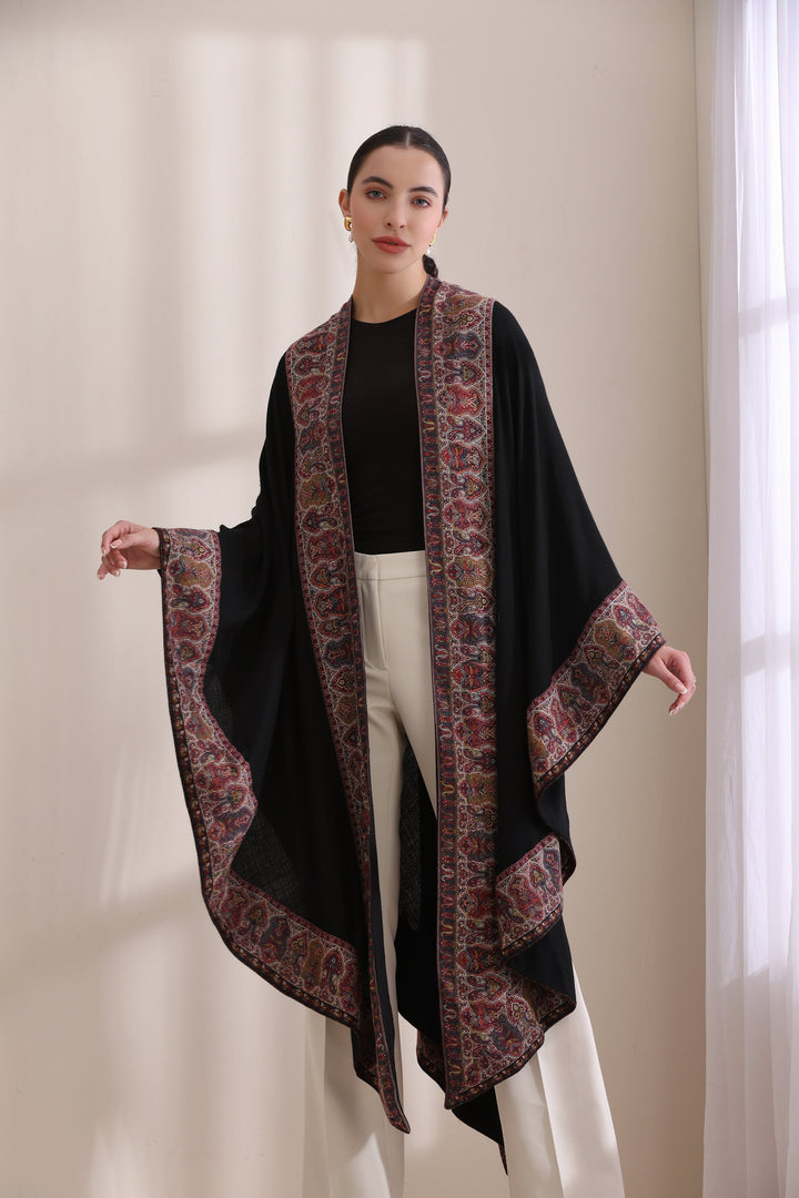Black Chitra woven cape, Cashmere Fine Wool,