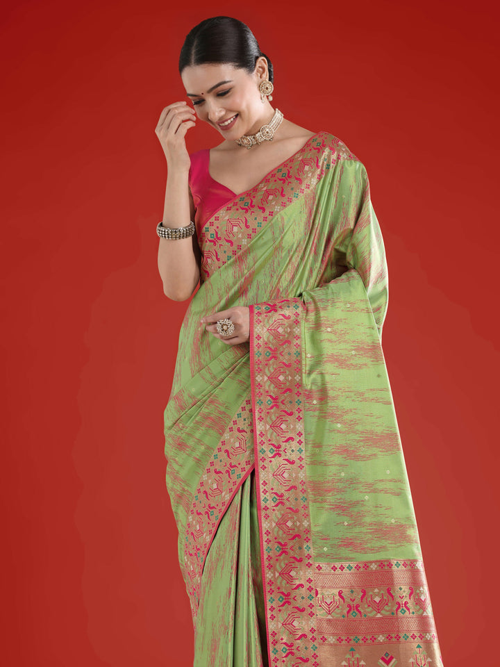 Light Green Color Semi Banarasi Tissue Silk Paithani Woven Saree | SHOBITAM