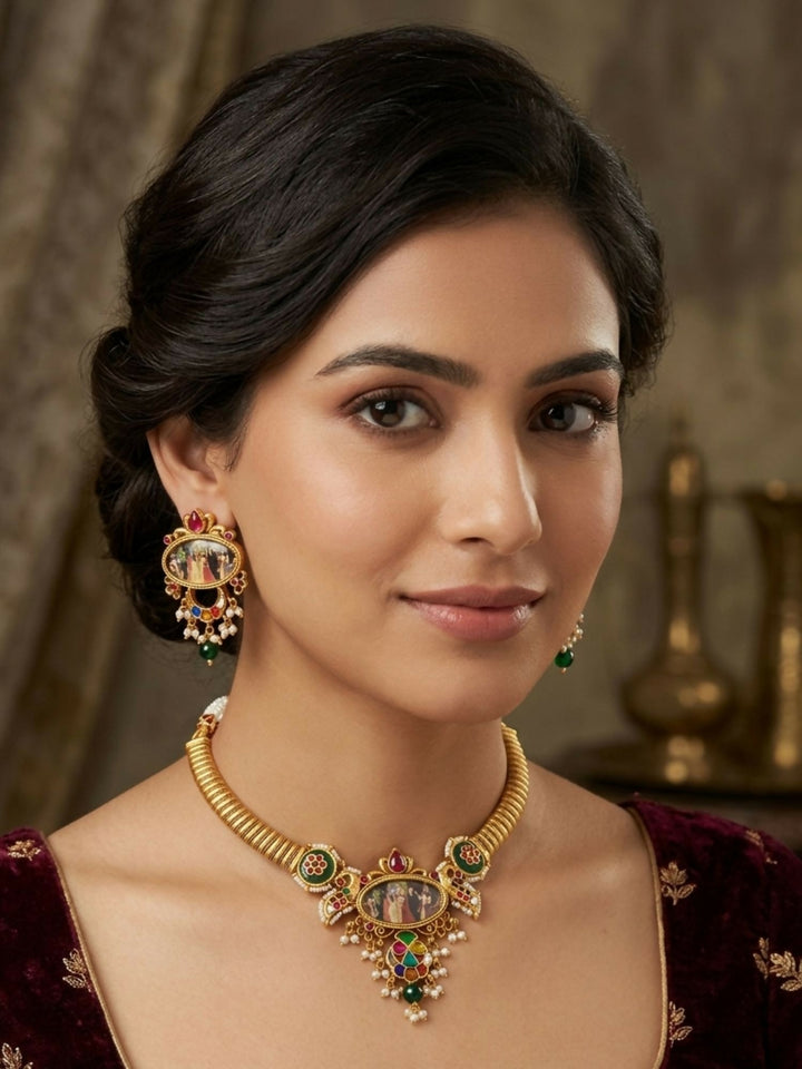 Royal Imitation Southindian Temple Necklace Set | SHOBITAM