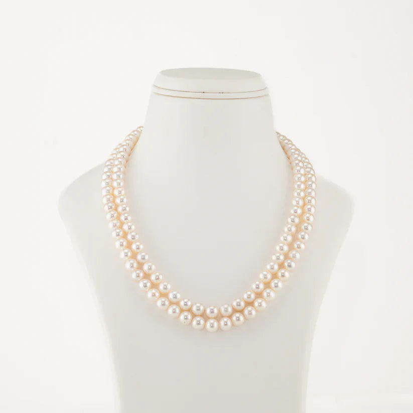 7.0-8.0mm White Round Freshwater Pearl Necklace Set - AAA Quality | SHOBITAM