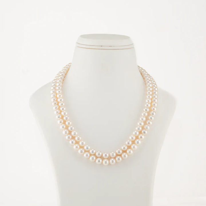 7.0-8.0mm White Round Freshwater Pearl Necklace Set - AAA Quality | SHOBITAM