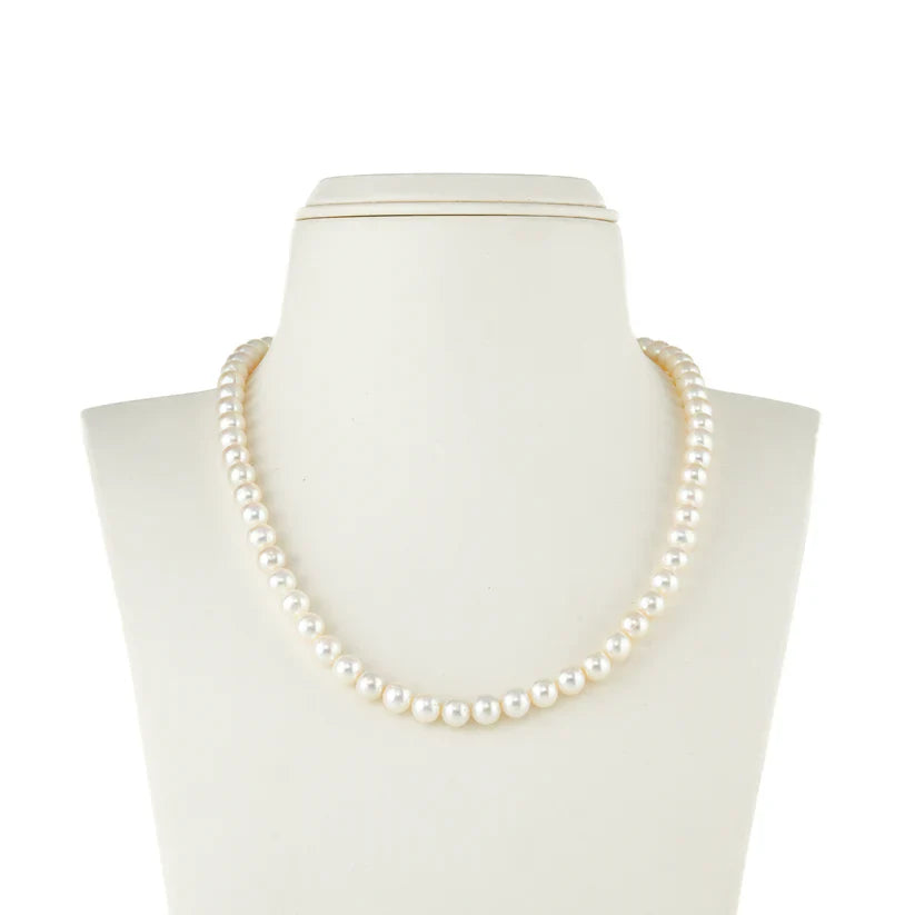 7.0-8.0mm White Round Freshwater Pearl Necklace Set - AAA Quality | SHOBITAM