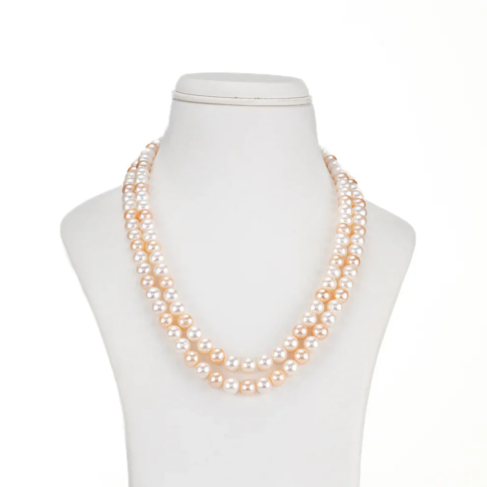 7.0-8.0mm Multicolor Round Freshwater Pearl Necklace Set - AAA Quality | SHOBITAM