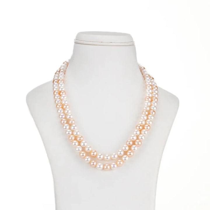 7.0-8.0mm Multicolor Round Freshwater Pearl Necklace Set - AAA Quality | SHOBITAM