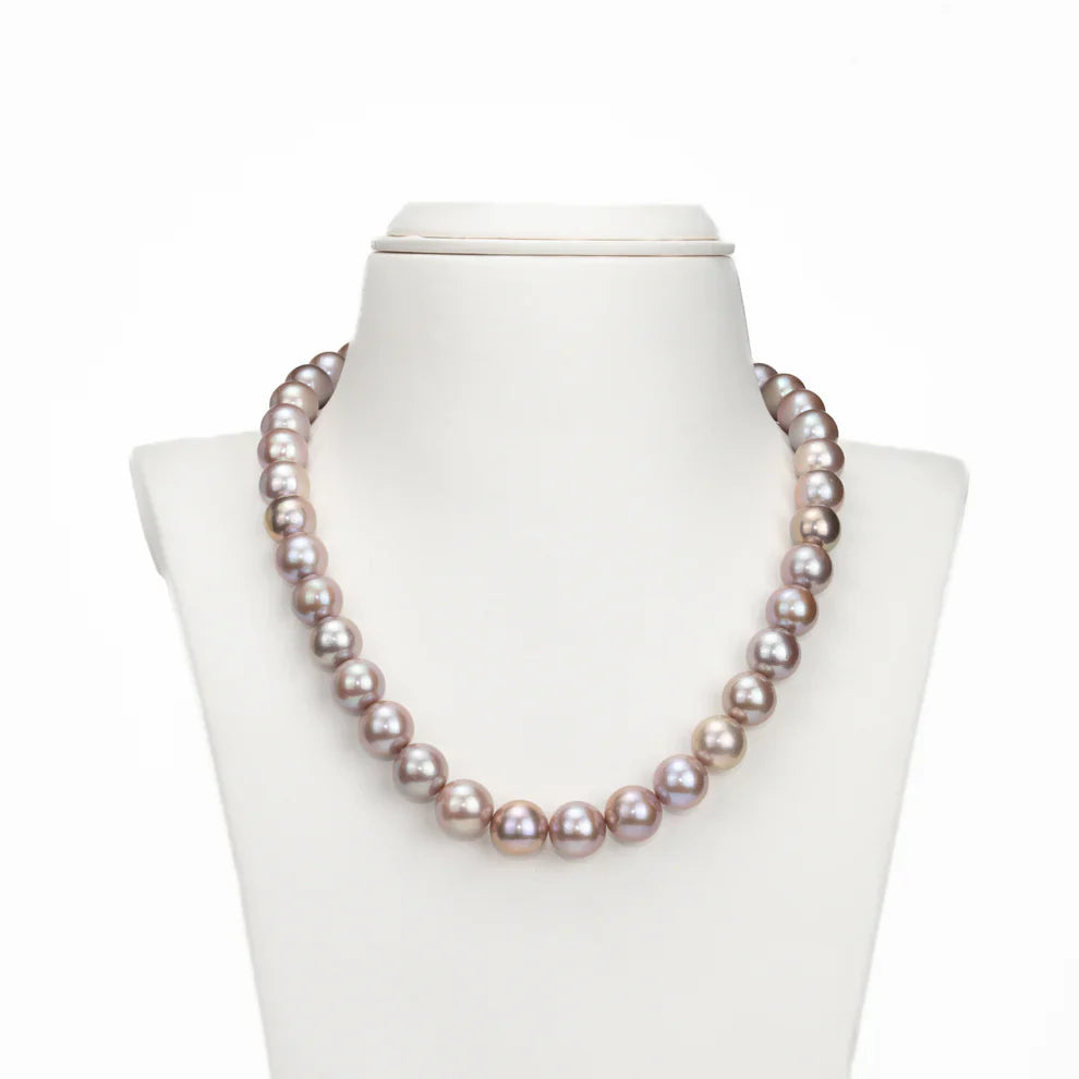 12.0-13.0mm Levender Round Freshwater Pearl Necklace Set -AAA Quality | SHOBITAM