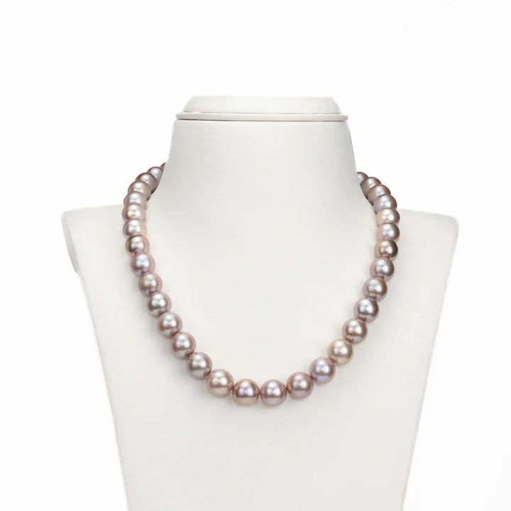 12.0-13.0mm Levender Round Freshwater Pearl Necklace Set -AAA Quality | SHOBITAM