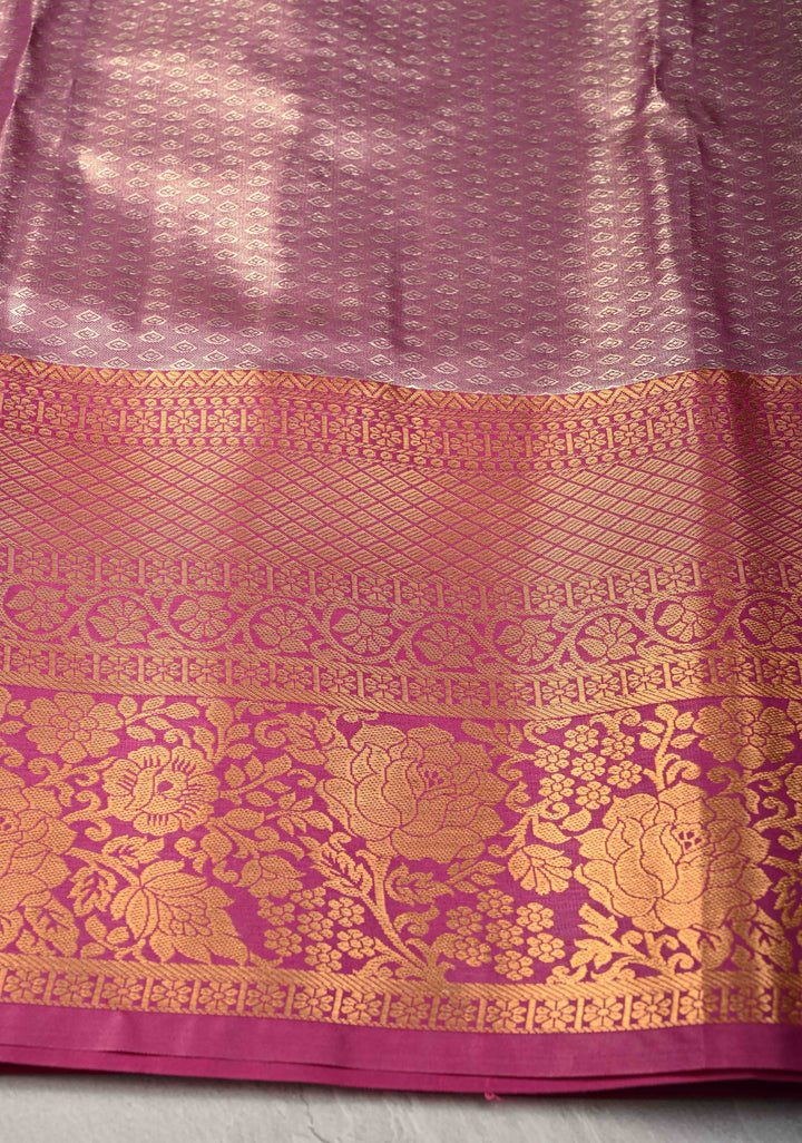 Mustard Kanjivaram Tissue Semi Silk Saree with Meenakari Floral Brocade Jaal and Contrast Zari Border