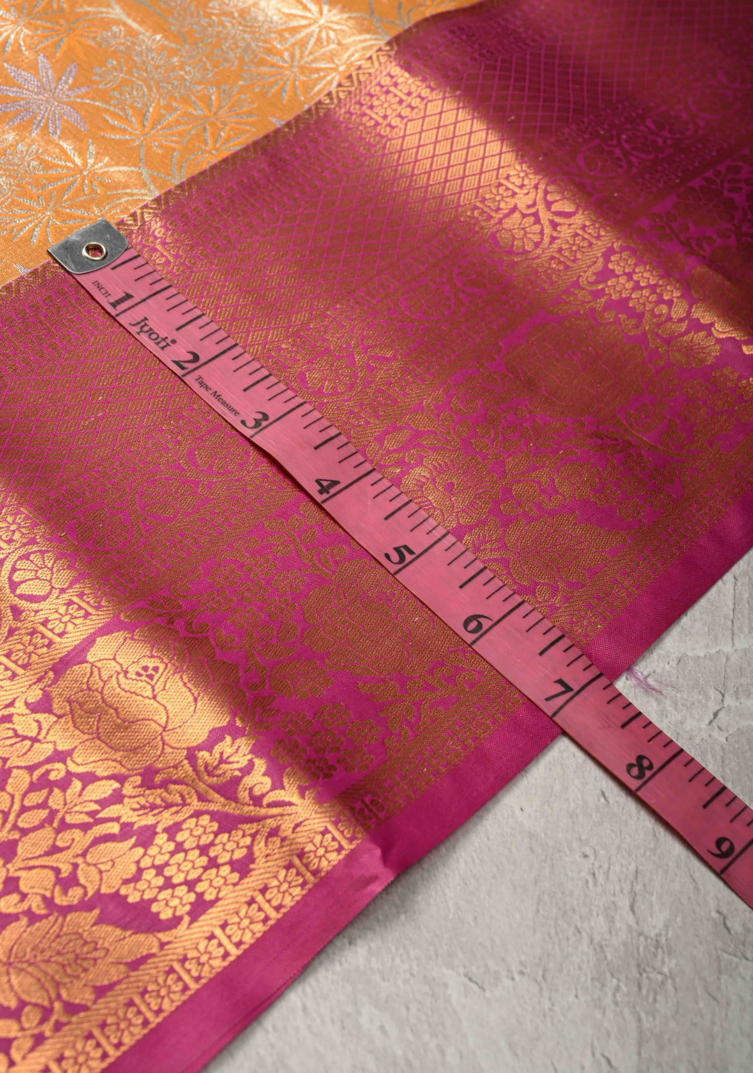 Mustard Kanjivaram Tissue Semi Silk Saree with Meenakari Floral Brocade Jaal and Contrast Zari Border