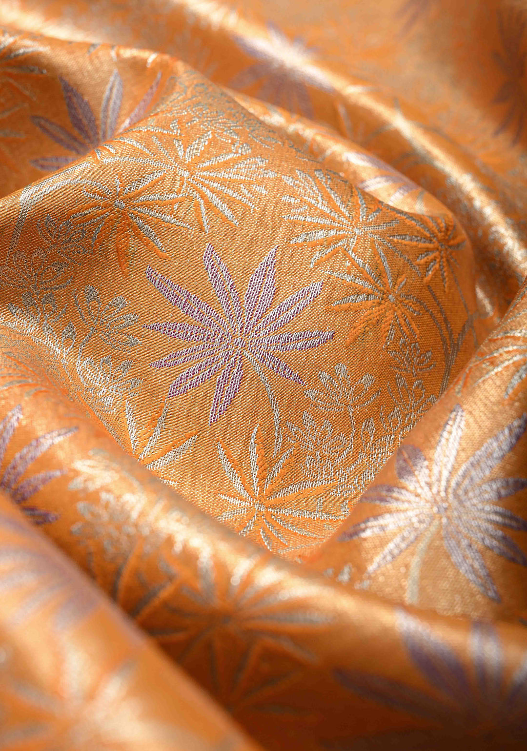 Mustard Kanjivaram Tissue Semi Silk Saree with Meenakari Floral Brocade Jaal and Contrast Zari Border