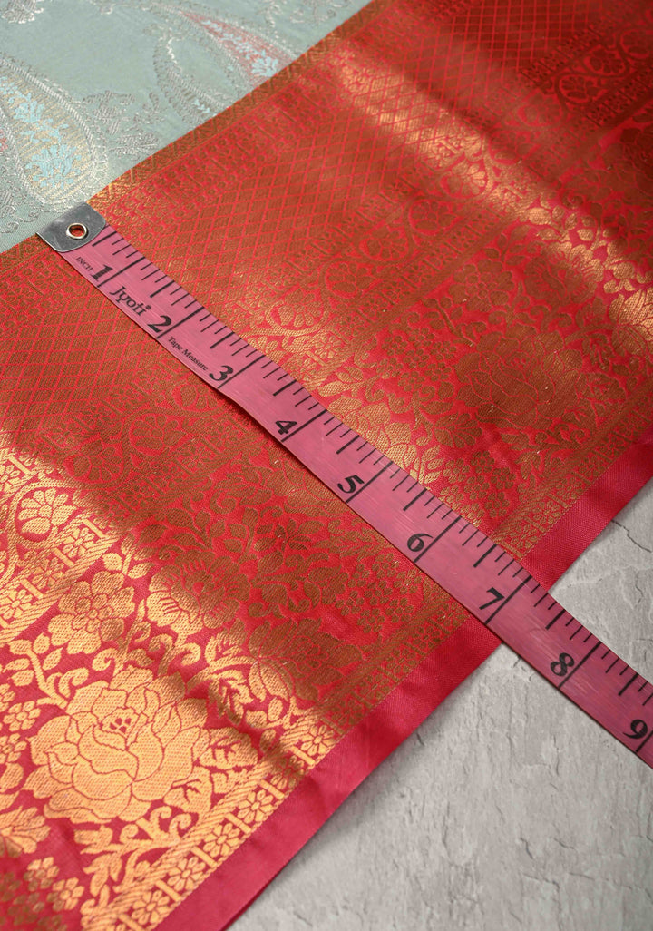 Pastel Green Kanjivaram Tissue Semi Silk Saree with Meenakari Brocade and Contrast Zari Border