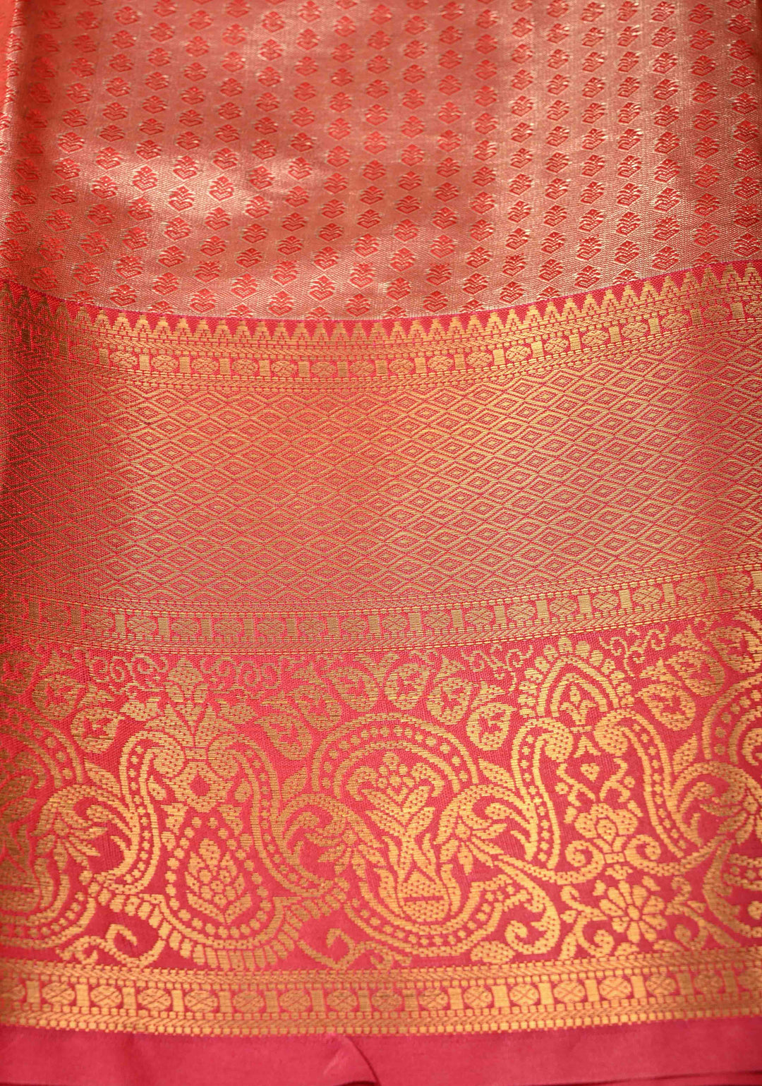 Orange Kanjivaram Tissue Semi Silk Saree with Meenakari Floral Brocade and Zari Border