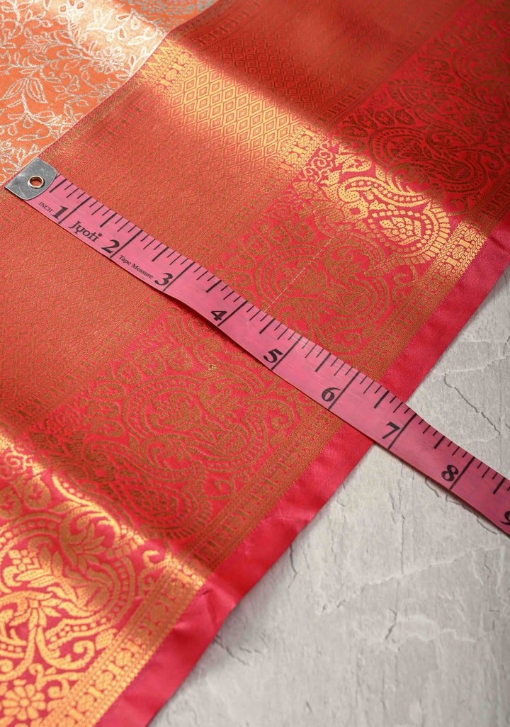 Orange Kanjivaram Tissue Semi Silk Saree with Meenakari Floral Brocade and Zari Border
