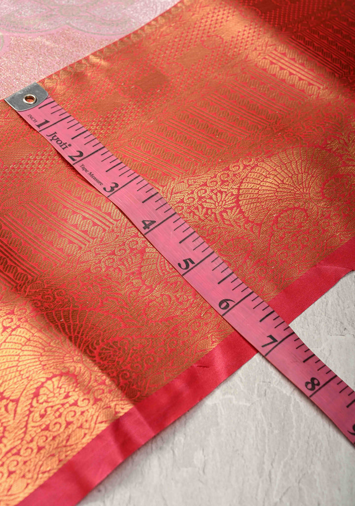 Dusty Pink Kanjivaram Tissue Semi Silk Saree with Brocade Jaal and Contrast Zari Border