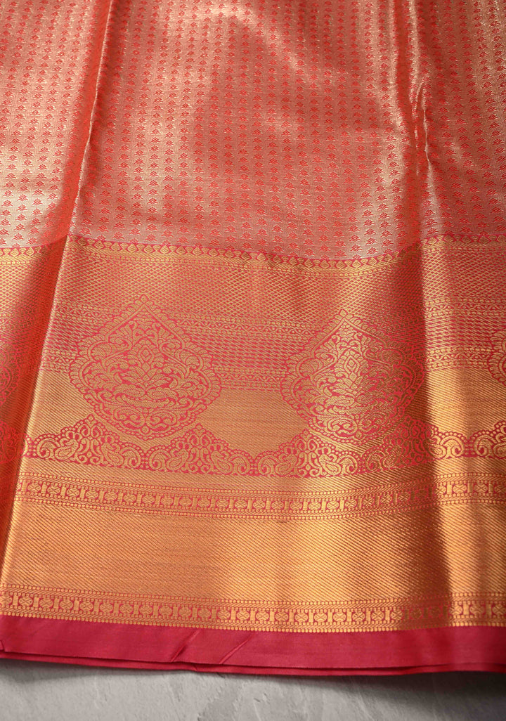 Daffodil Yellow Kanjivaram Tissue Semi Silk Saree with Meenakari Brocade and Contrast Zari Border