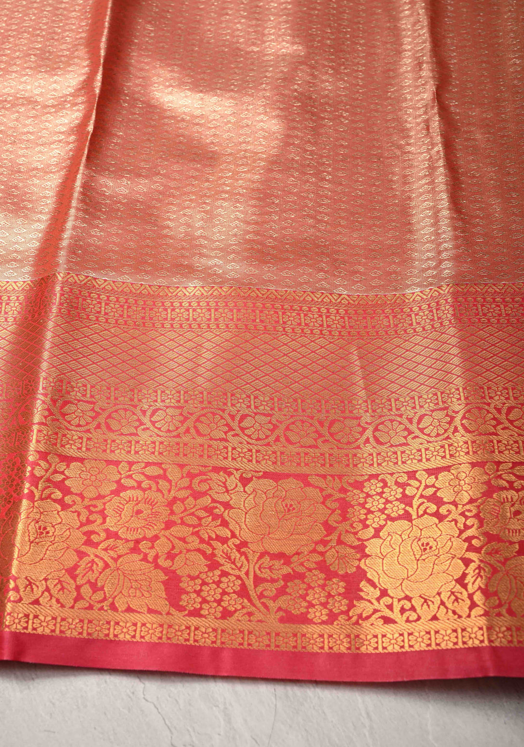 New Gold Kanjivaram Tissue Semi Silk Saree with Meenakari Brocade and Contrast Zari Border