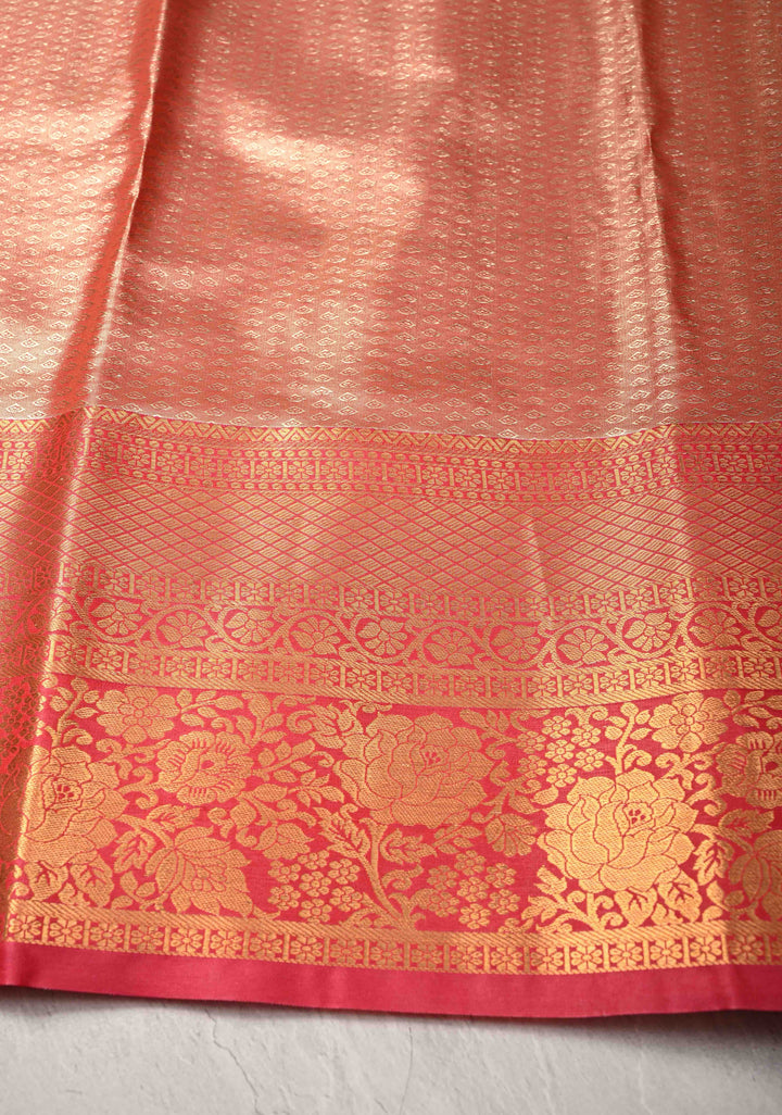 New Gold Kanjivaram Tissue Semi Silk Saree with Meenakari Brocade and Contrast Zari Border