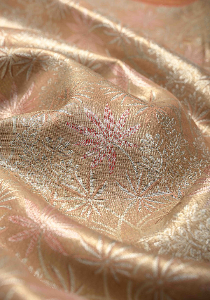 New Gold Kanjivaram Tissue Semi Silk Saree with Meenakari Brocade and Contrast Zari Border