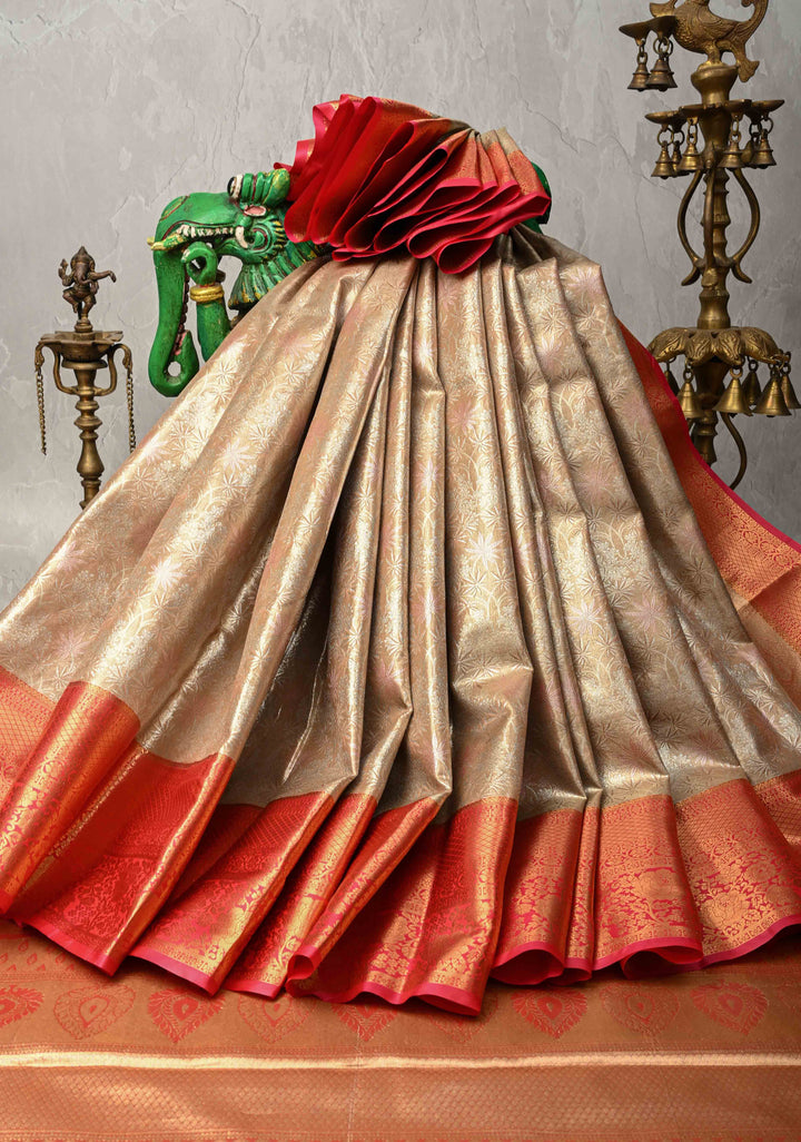New Gold Kanjivaram Tissue Semi Silk Saree with Meenakari Brocade and Contrast Zari Border