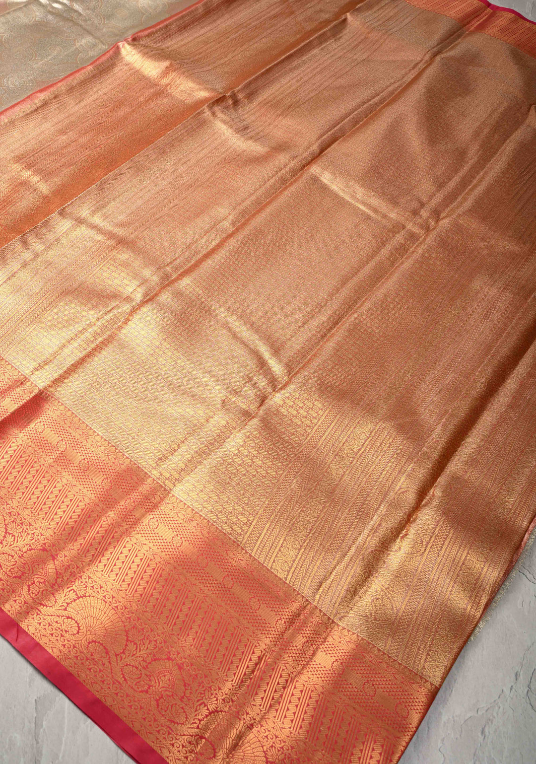 Gold Kanjivaram Tissue Semi Silk Saree with Meenakari Brocade and Contrast Zari Border