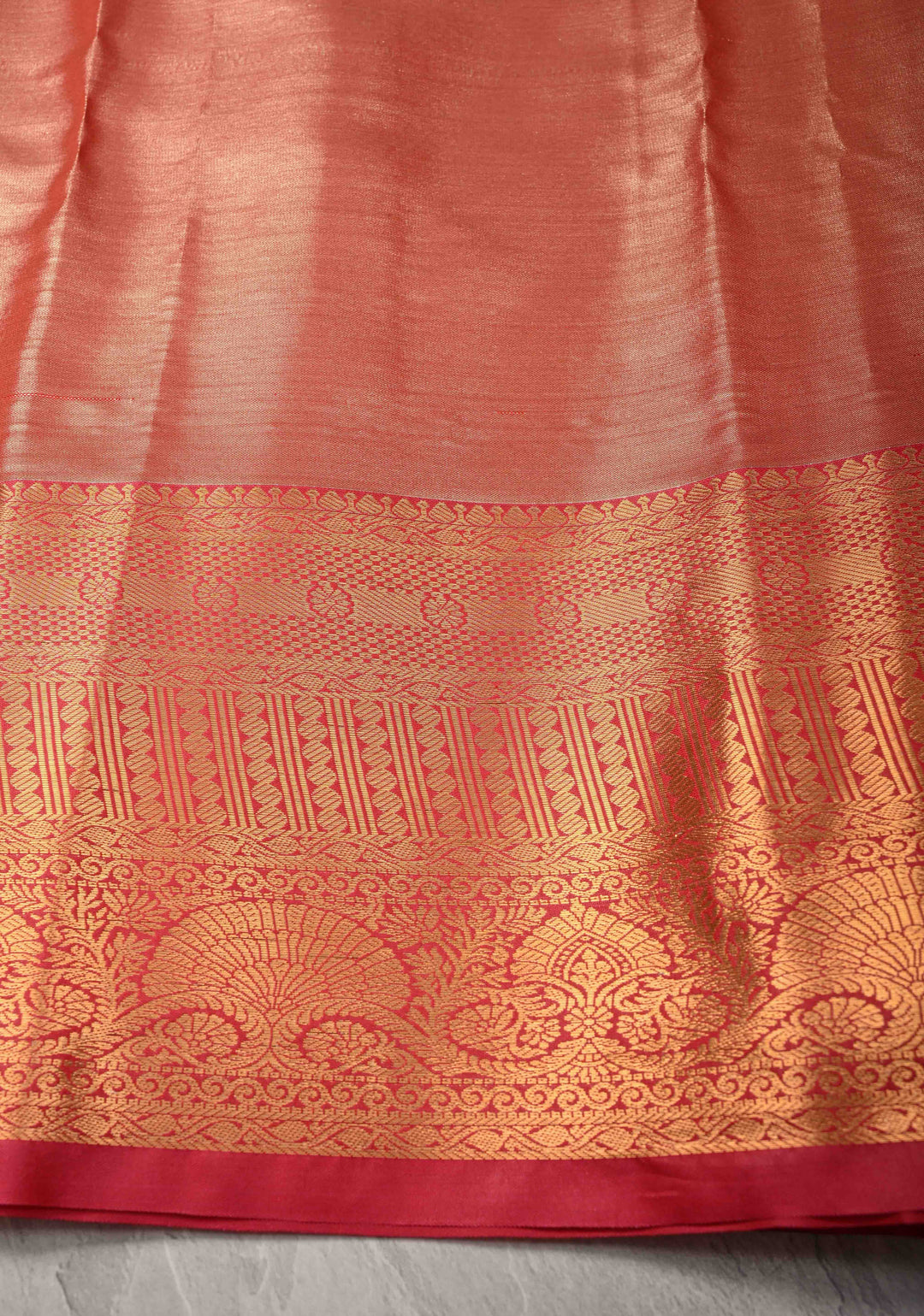 Gold Kanjivaram Tissue Semi Silk Saree with Meenakari Brocade and Contrast Zari Border