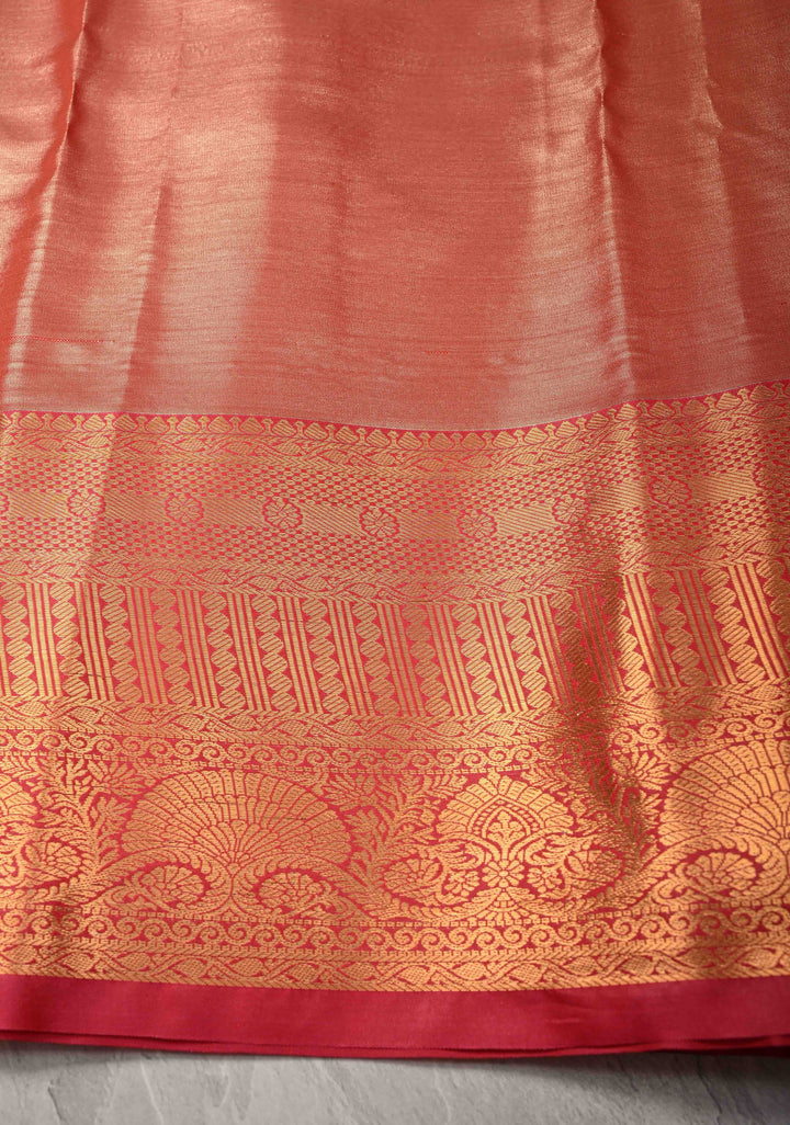 Gold Kanjivaram Tissue Semi Silk Saree with Meenakari Brocade and Contrast Zari Border