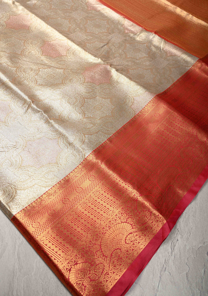 Gold Kanjivaram Tissue Semi Silk Saree with Meenakari Brocade and Contrast Zari Border