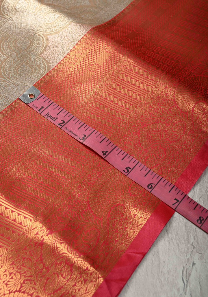 Gold Kanjivaram Tissue Semi Silk Saree with Meenakari Brocade and Contrast Zari Border