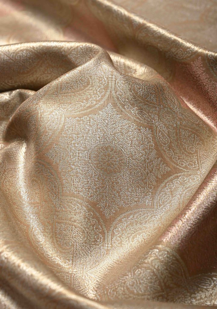Gold Kanjivaram Tissue Semi Silk Saree with Meenakari Brocade and Contrast Zari Border