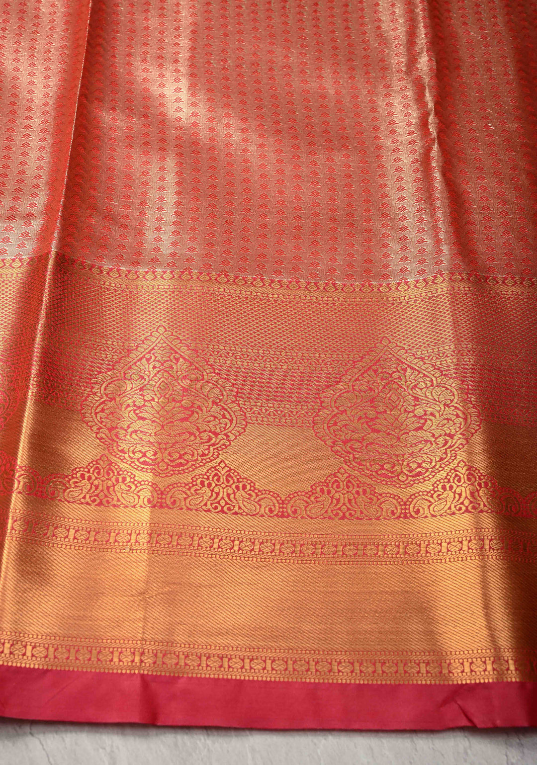 Light Pink Kanjivaram Tissue Semi Silk Saree with Meenakari Brocade and Contrast Zari Border