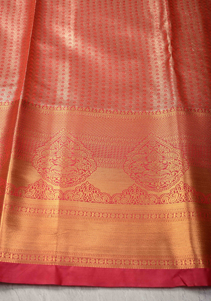 Light Pink Kanjivaram Tissue Semi Silk Saree with Meenakari Brocade and Contrast Zari Border