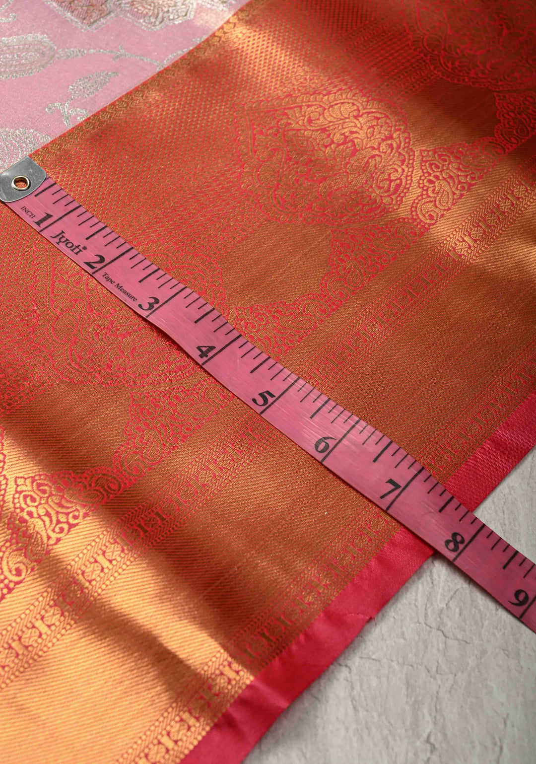 Light Pink Kanjivaram Tissue Semi Silk Saree with Meenakari Brocade and Contrast Zari Border