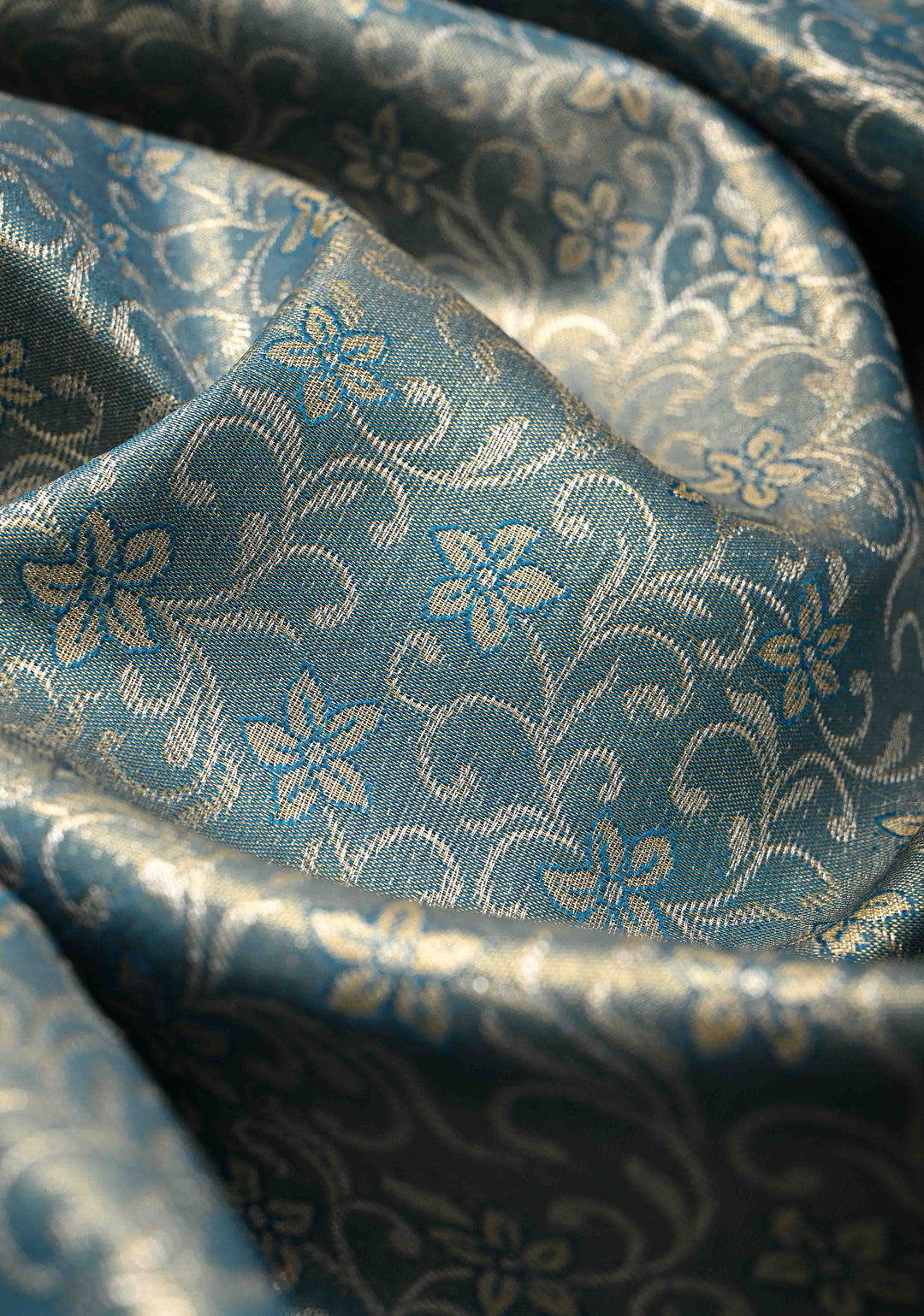 Teal Blue Kanjivaram Tissue Semi Silk Saree with Meenakari Brocade and Contrast Zari Border