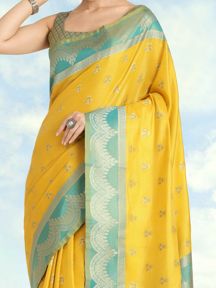 Yellow Color Weaving Semi Banarasi Tissue Silk Saree | SHOBITAM