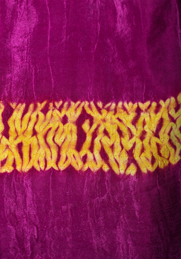 Purple Hand Shibori mandala Dye and bandhej design on Modal Silk Saree with crushed Pallu