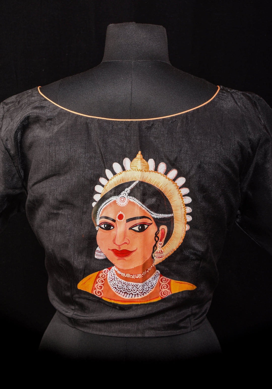 Size 40: Odishi Dancer Face Handpainting on Black Blouse