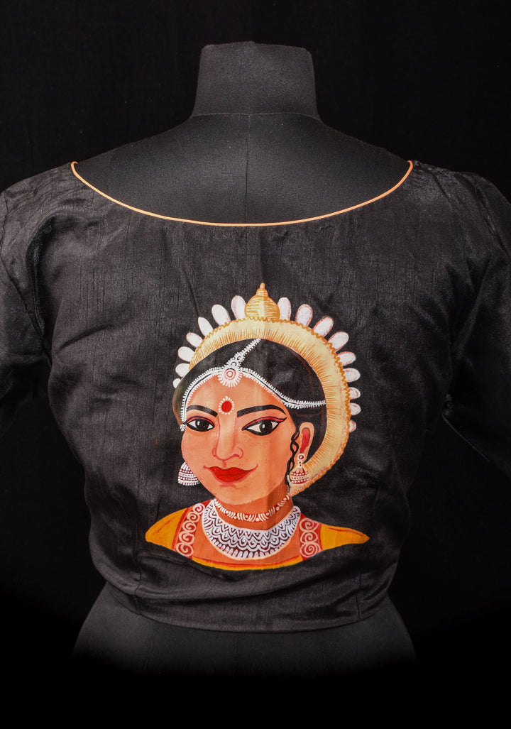Size 40: Odishi Dancer Face Handpainting on Black Blouse