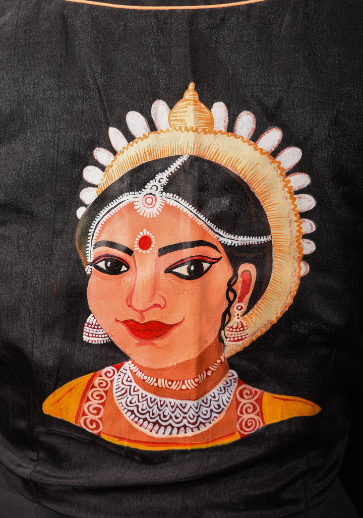 Size 40: Odishi Dancer Face Handpainting on Black Blouse