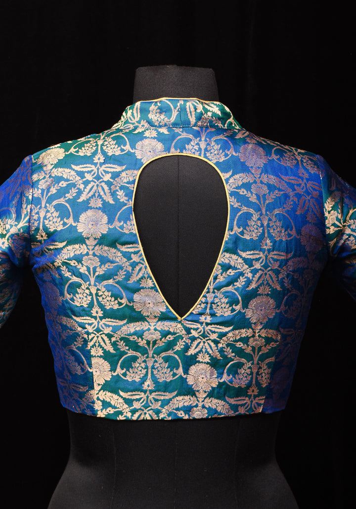 Peacock Blue Green Banarasi Pure Silk Brocade Blouse,customizable, made-to-order