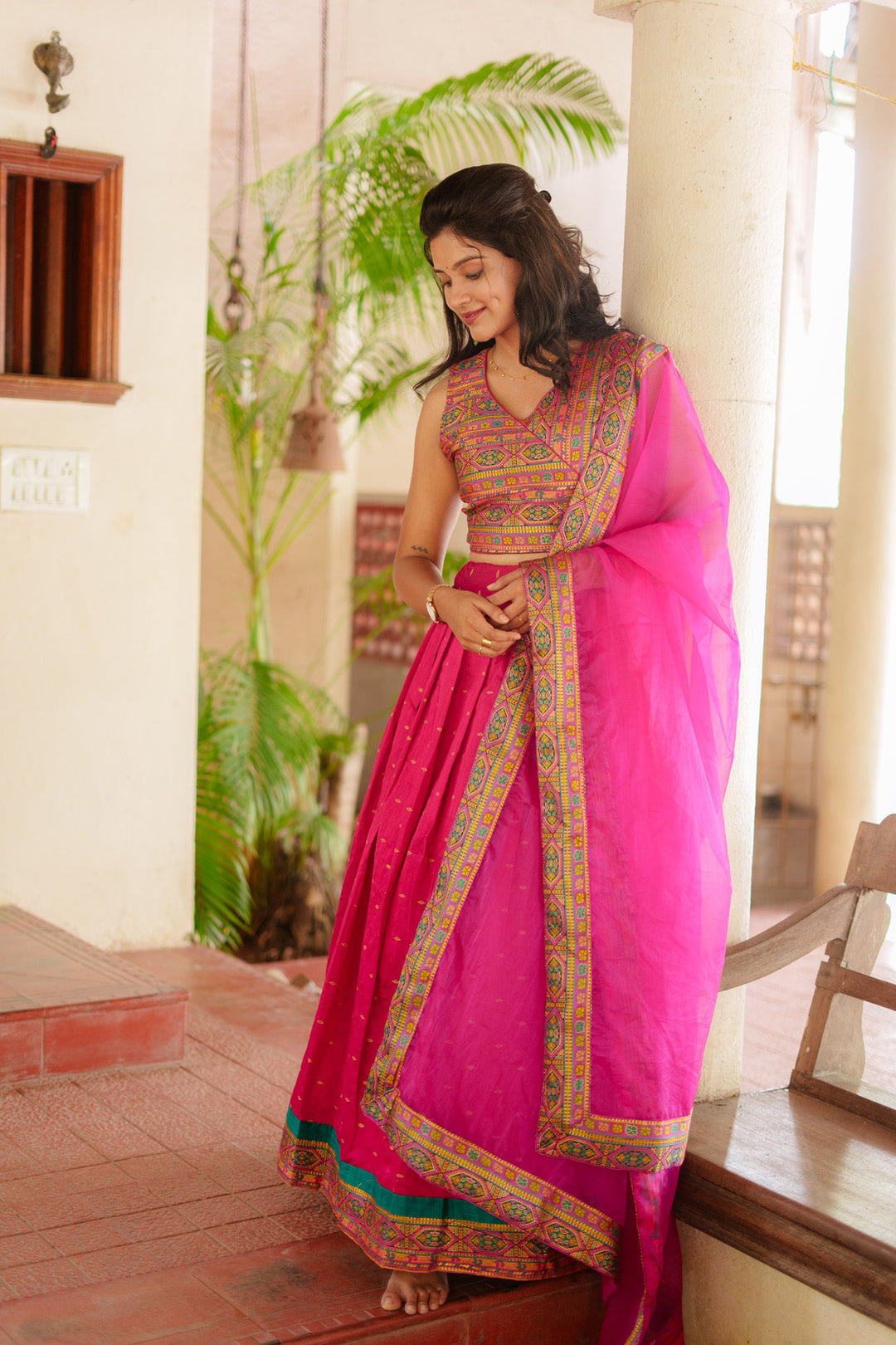 Nirosha Magenta Crop Top & Skirt With Dupatta | Made To Order