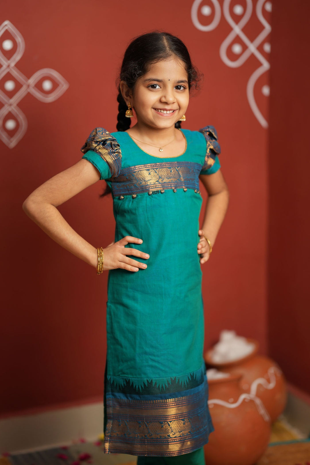Madhuri Blue Kurti set Mini (Set of 2)  | Made to Order | SHOBITAM