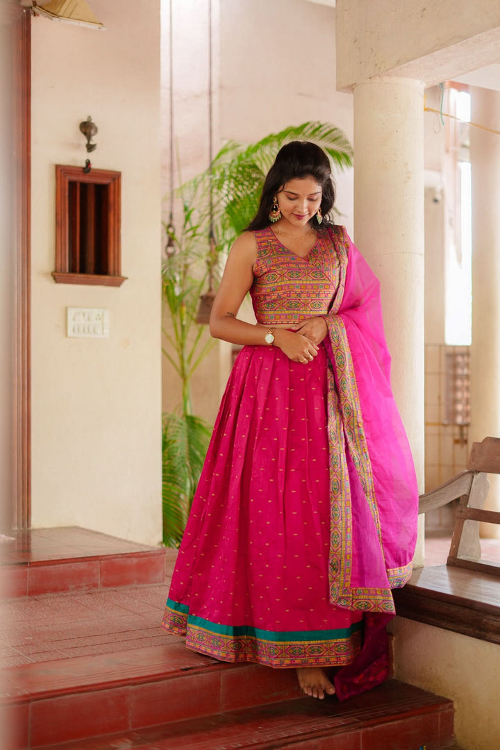 Nirosha Magenta Crop Top & Skirt With Dupatta | Made To Order