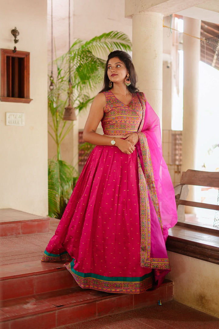 Nirosha Magenta Crop Top & Skirt With Dupatta | Made To Order