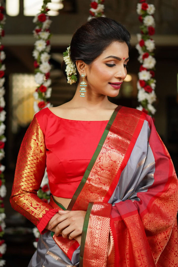 Red kanjivaram Silk Blouse with 3/4th Sleeves Mix and Match Blouse for saree, Made to Order