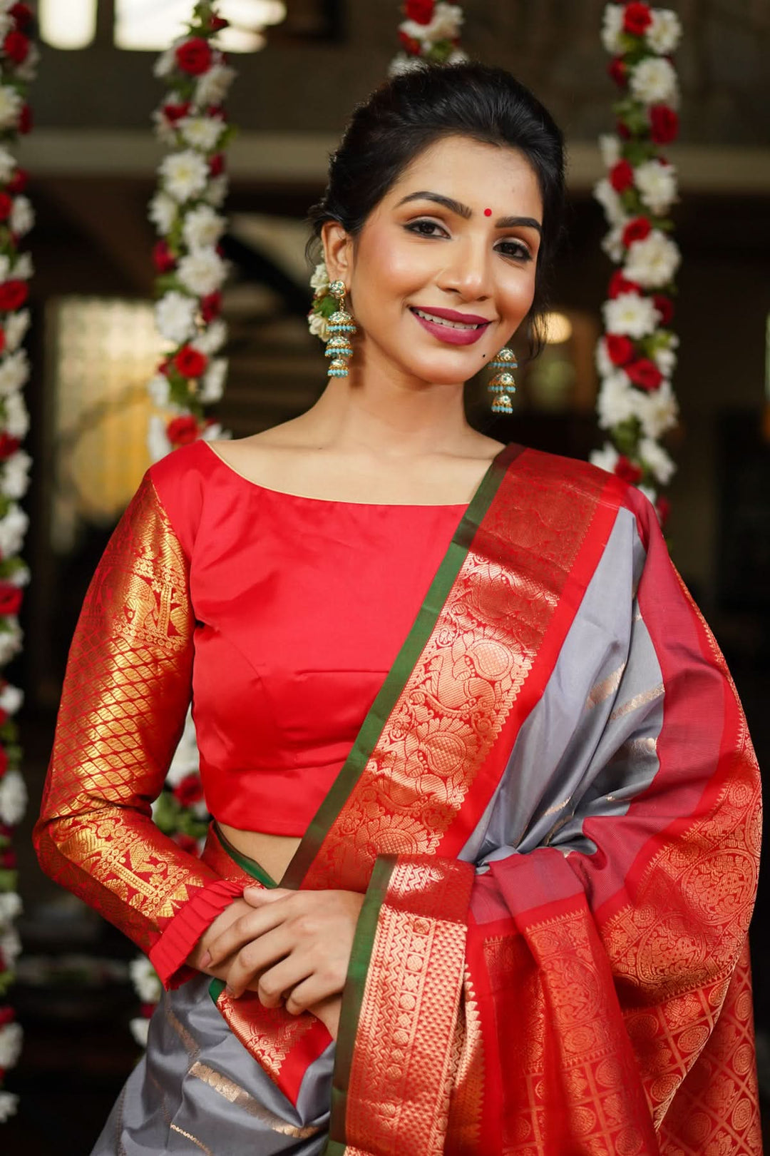Red kanjivaram Silk Blouse with 3/4th Sleeves Mix and Match Blouse for saree, Made to Order