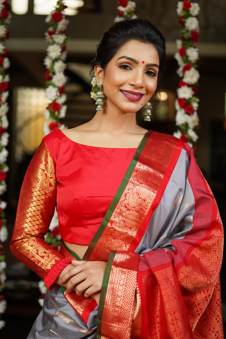 Red kanjivaram Silk Blouse with 3/4th Sleeves Mix and Match Blouse for saree, Made to Order