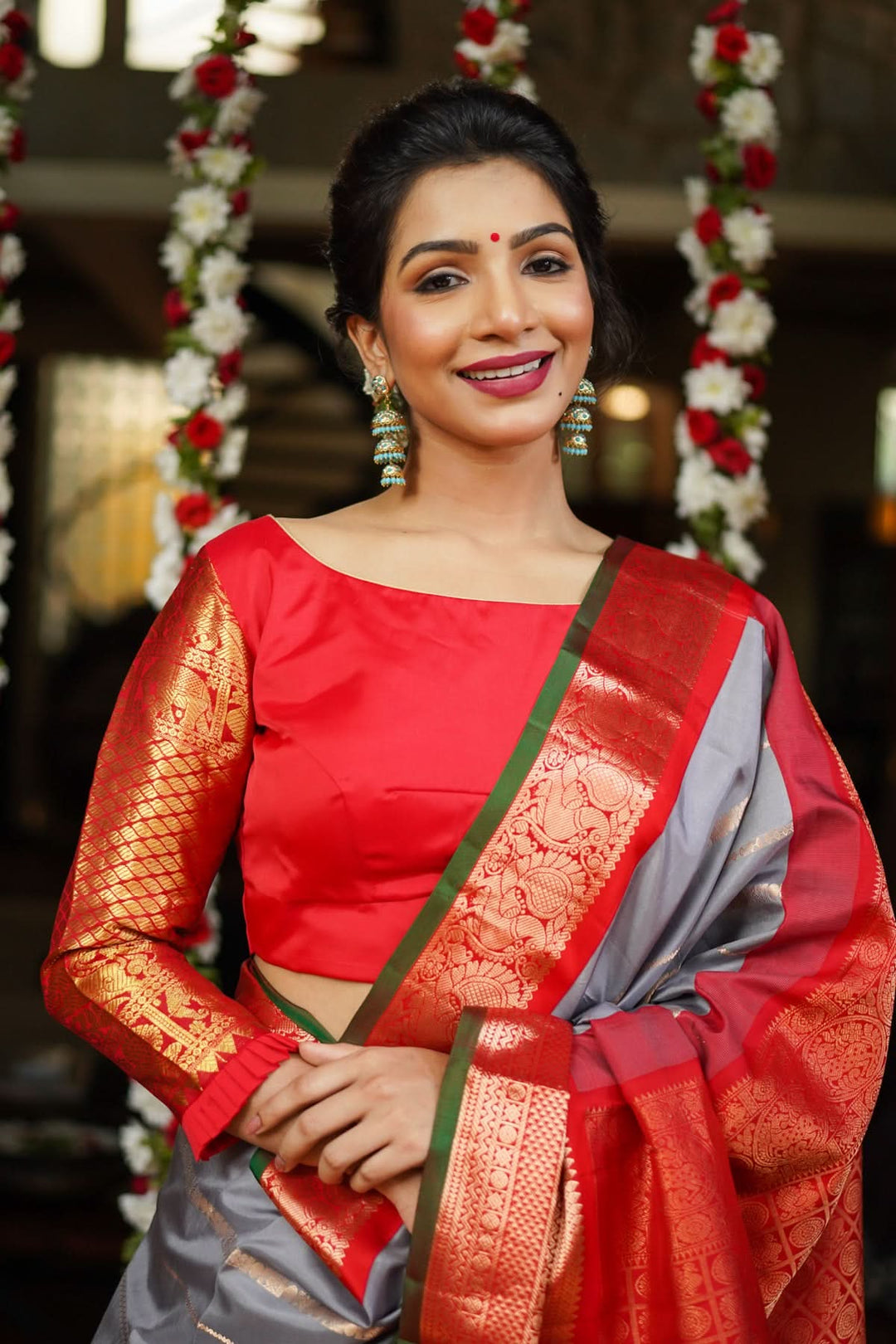 Red kanjivaram Silk Blouse with 3/4th Sleeves Mix and Match Blouse for saree, Made to Order