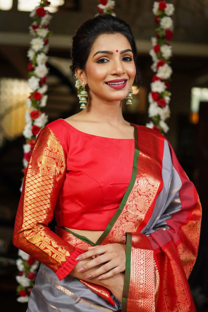 Red kanjivaram Silk Blouse with 3/4th Sleeves Mix and Match Blouse for saree, Made to Order